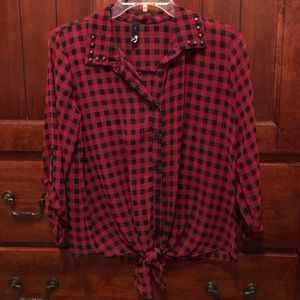 Red and black plaid blouse